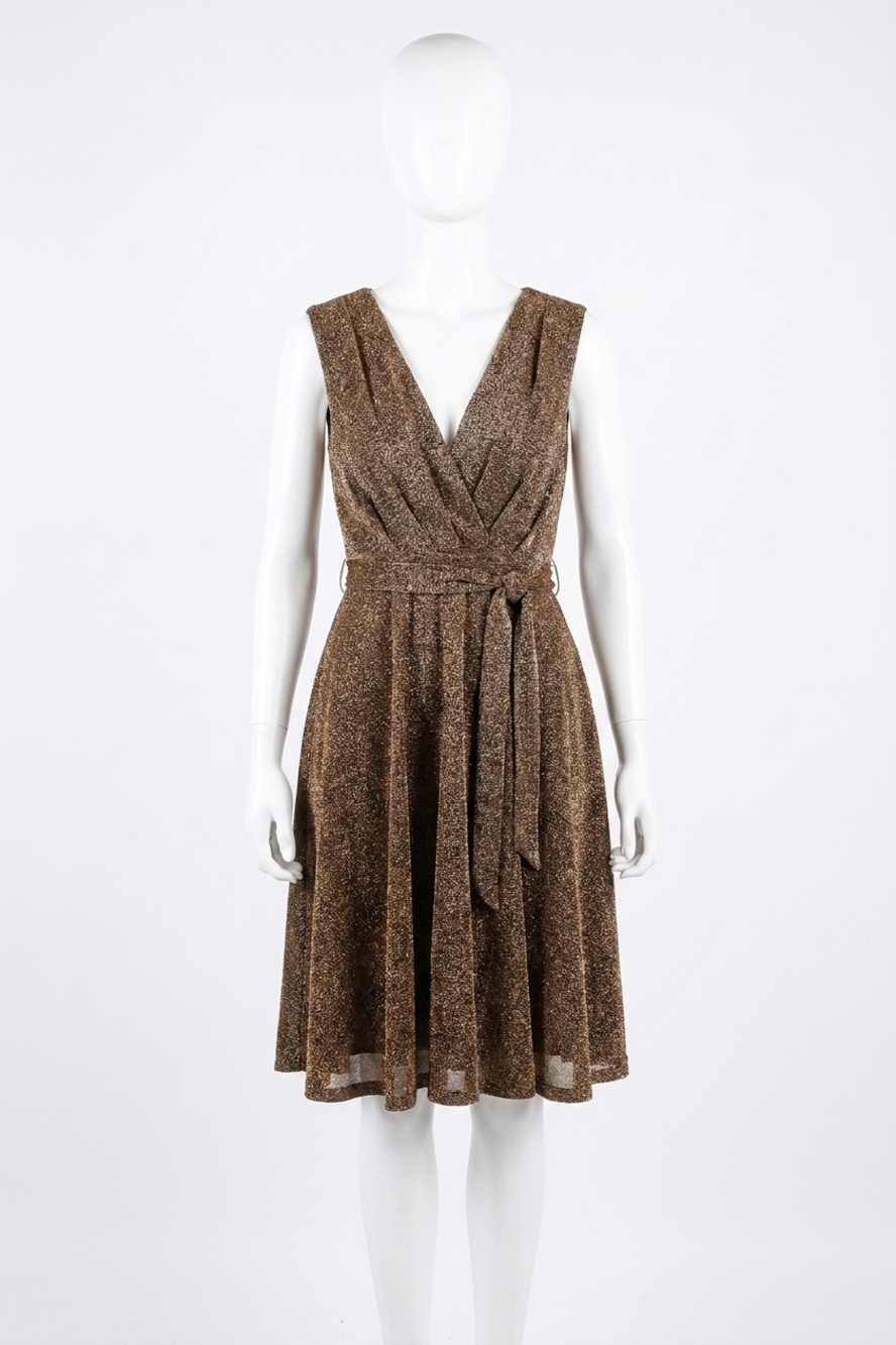 NEW VINE & LOVE surplice v-neck sleeveless tie waist dress in bronze